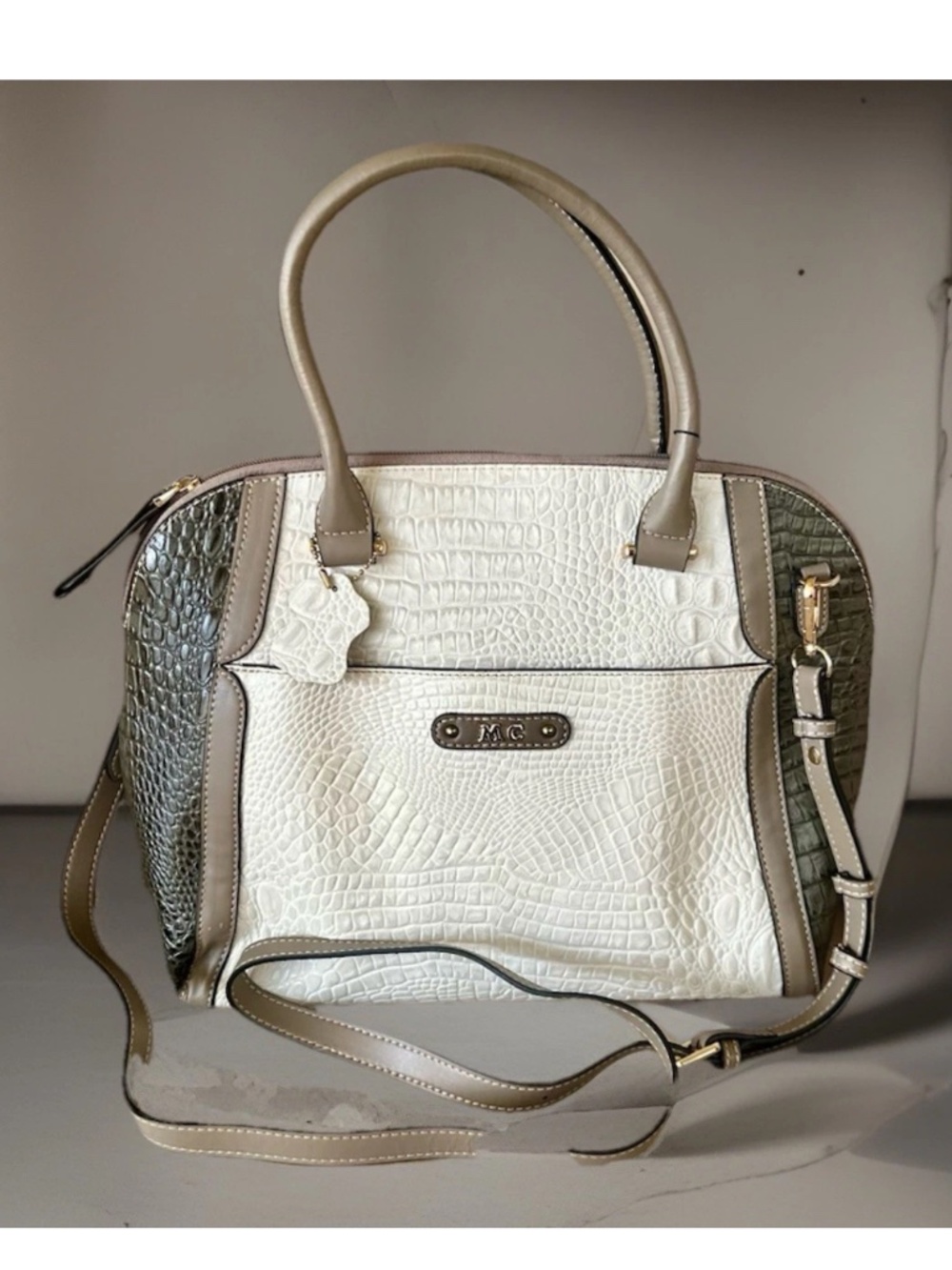 Madi Claire Crocodile-Embossed Leather Shoulder Bag, NWT